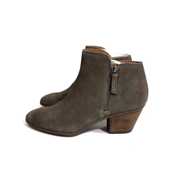 Frye Women’s Size 9 M Taupe Judith Zip Suede Leather Stacked Heel Bootie Boots - Picture 4 of 10